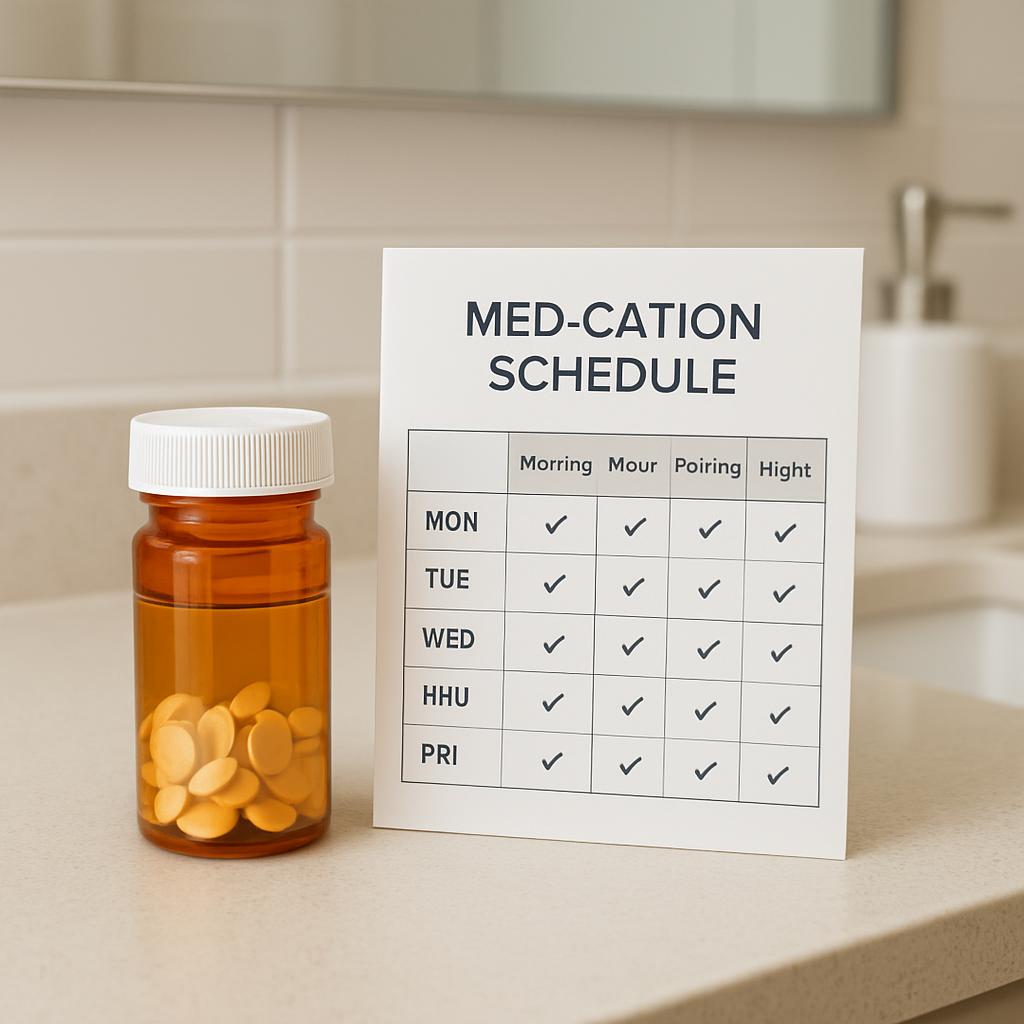 A "med-cation schedule" is a visual representation of when individuals should take their medications, providing a structur...
